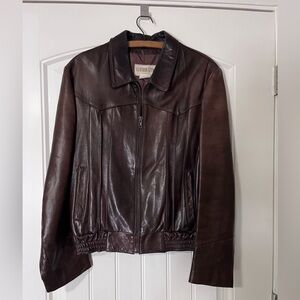 Vintage Men's Dark Brown Leather Zip Jacket